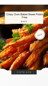 Crispy oven-baked sweet potato fries on a plate with spices