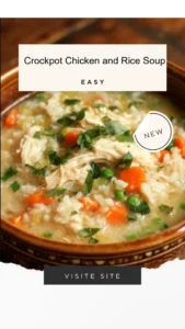 Crockpot Chicken and Rice Soup served in a bowl with herbs on top