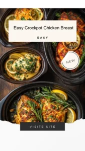 Delicious easy crockpot chicken breast served on a plate with herbs