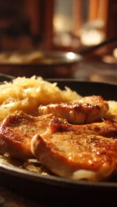 German pork chops served with sauerkraut, a delicious comfort food dish