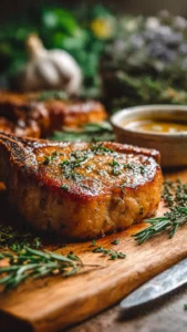 Gordon Ramsay's succulent pork chop recipe with herbs and spices.