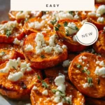 Gourmet honey feta sweet potato rounds garnished with herbs