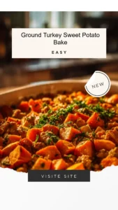 Ground turkey sweet potato bake served in a bowl with garnishes.