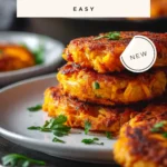 Healthy sweet potato hash browns served on a plate with herbs and spices.