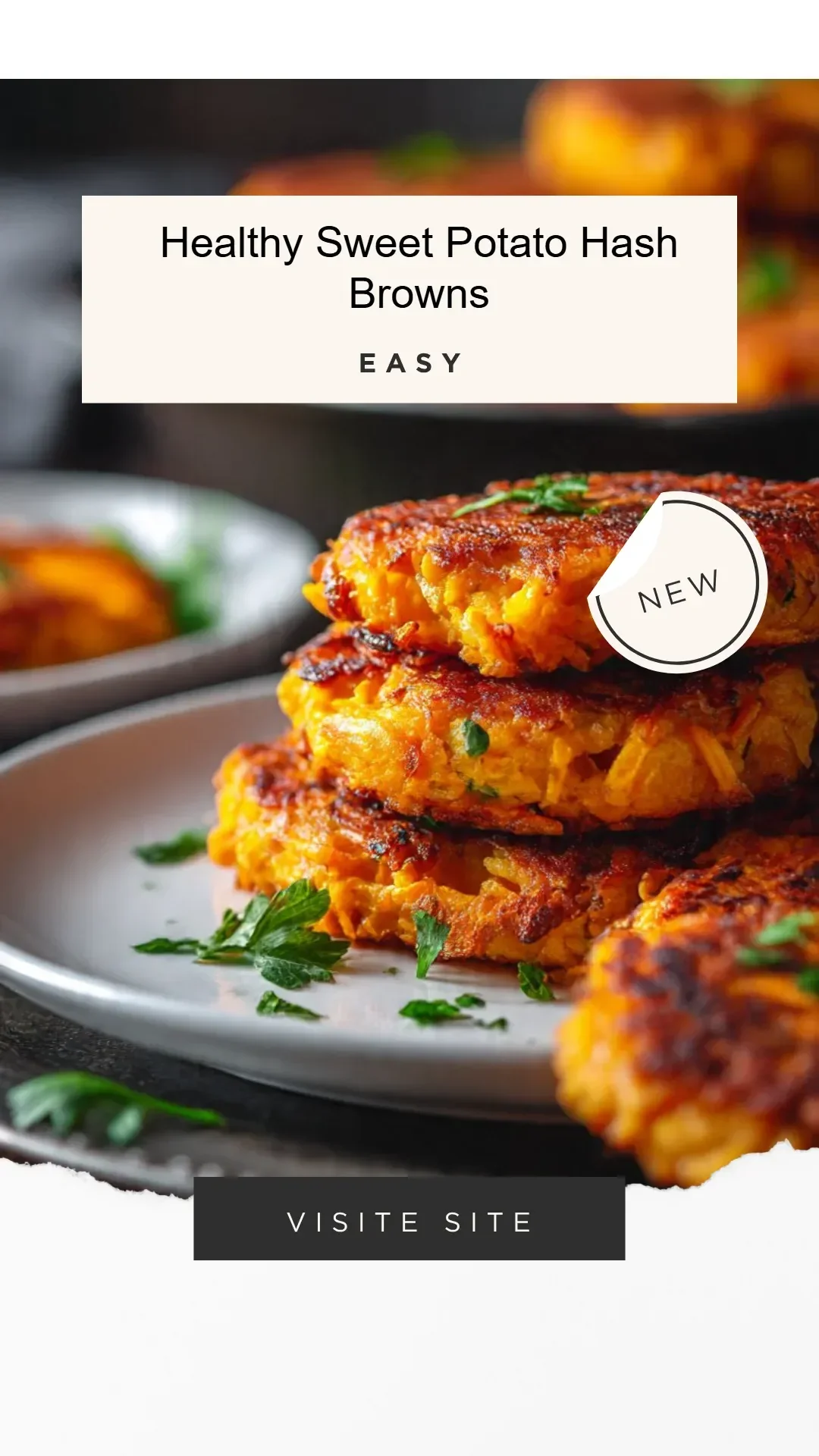 Healthy sweet potato hash browns served on a plate with herbs and spices.