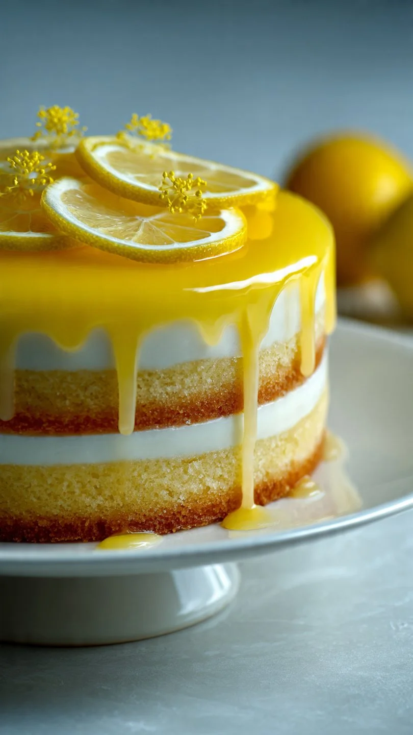 Delicious limoncello cake with lemon frosting garnished with zest