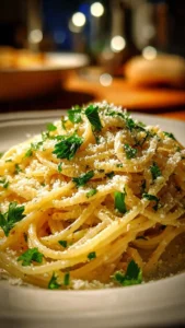 A bowl of Midnight Pasta garnished with herbs, perfect for late-night dining.