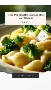 Healthy one pot broccoli mac and cheese recipe with creamy sauce and broccoli