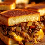 Philly Cheesesteak Sloppy Joes served on a plate with toppings