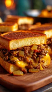 Philly Cheesesteak Sloppy Joes served on a plate with toppings
