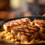 Pork Chop and Sauerkraut Casserole served in a baking dish