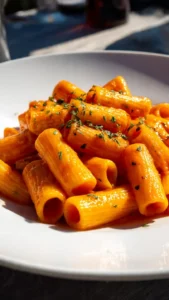 Creamy Pumpkin Mac and Cheese in a bowl, garnished with herbs.