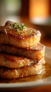 Savory seared bone-in pork chop cooked to perfection with spices.