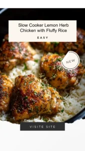 Slow cooker lemon herb chicken served with fluffy rice