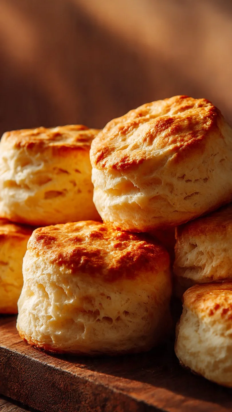 Golden brown sourdough biscuits made from sourdough discard on a rustic table.