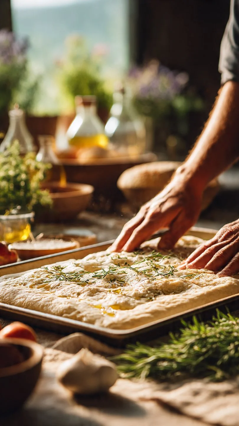 Delicious homemade sourdough discard focaccia bread ready to be served