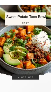Delicious Sweet Potato Taco Bowl topped with fresh ingredients
