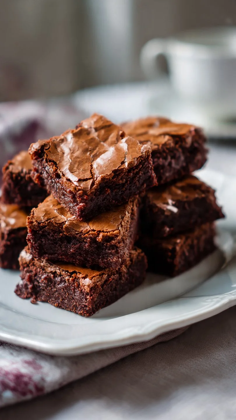 Delicious sourdough brownies made with sourdough discard on a rustic wooden table