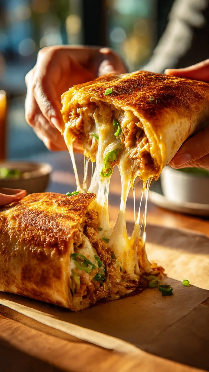 Thanksgiving Crunchwrap featuring turkey, stuffing, and cranberry sauce wrapped in a tortilla.