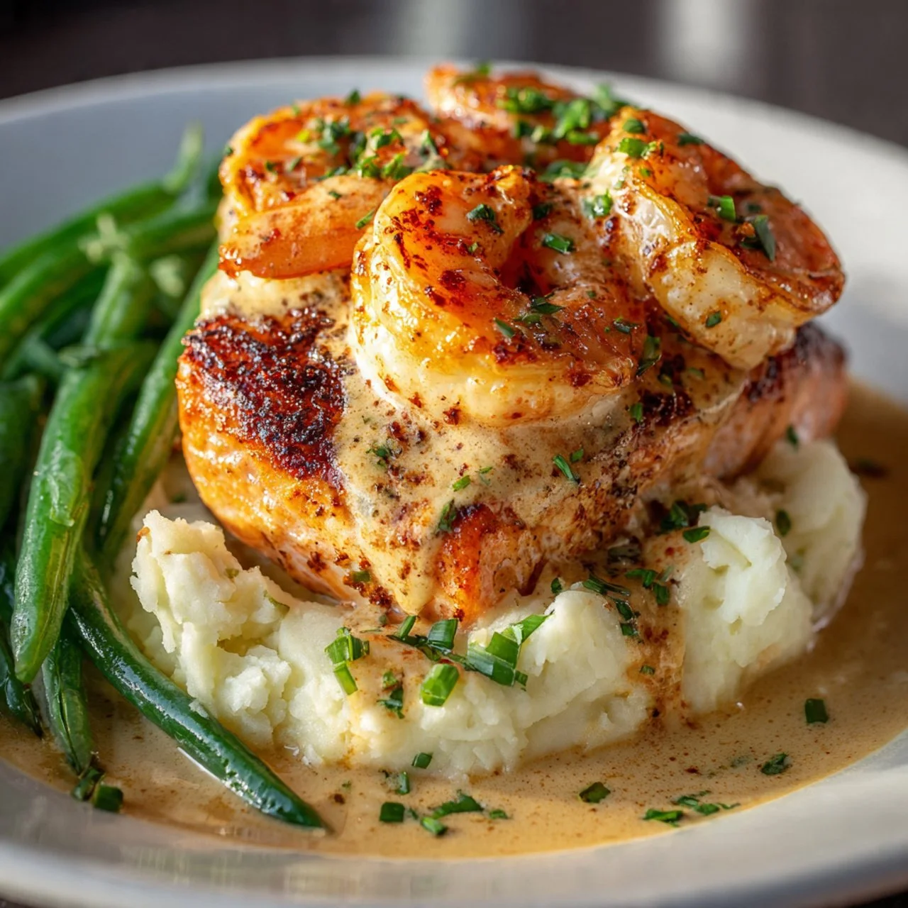 Cajun shrimp and salmon cooked in garlic cream sauce