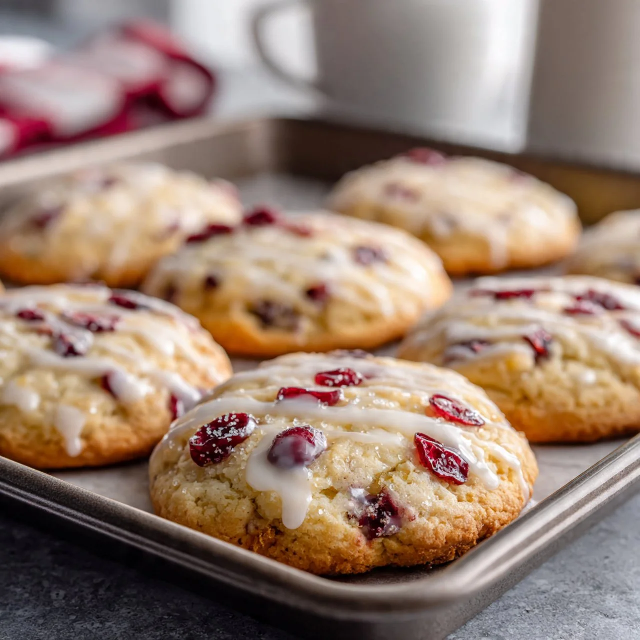 Chewy Christmas Cranberry Orange Cookies on a festive plate