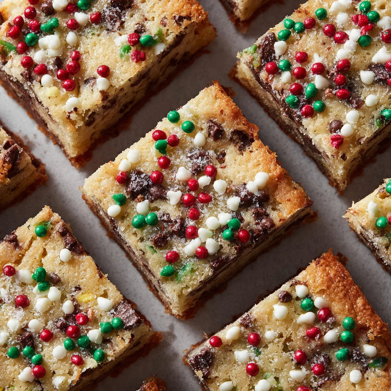 Christmas Cookie Bars decorated with festive sprinkles and icing on a plate