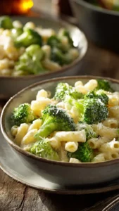 Creamy vegetarian broccoli cheddar pasta with fresh broccoli and cheese