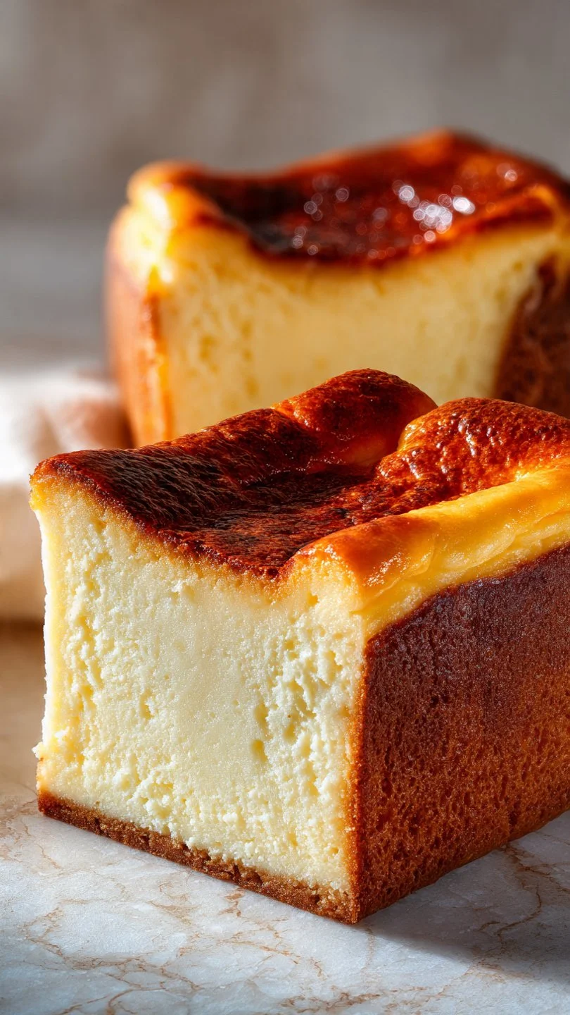 Indulgent Burnt Basque Cheesecake made in a loaf pan