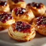 Mini cranberry brie bites with puff pastry served on a platter