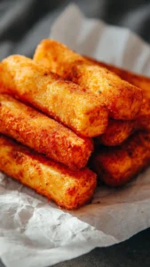 Crispy Nashville Hot Mozzarella Sticks with spicy seasoning and dipping sauce