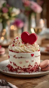 Red Velvet Heart Cake decorated for a birthday celebration.