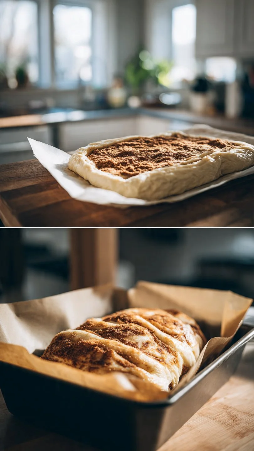 Loaf of fresh sourdough cinnamon bread with swirls of cinnamon and sugar