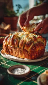 Sourdough Discard Garlic Pull Apart Bread fresh out of the oven