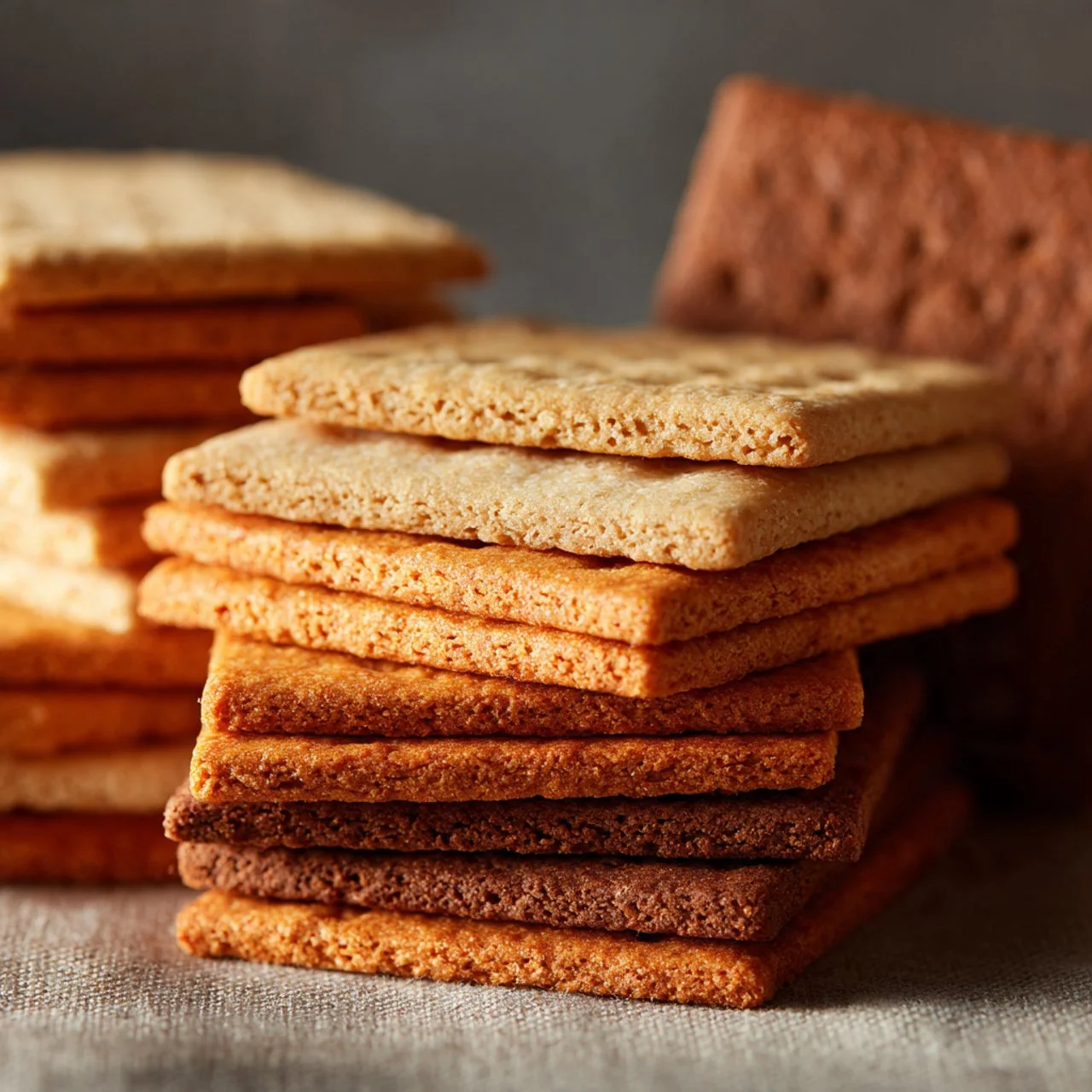 Homemade sourdough graham crackers on a wooden board