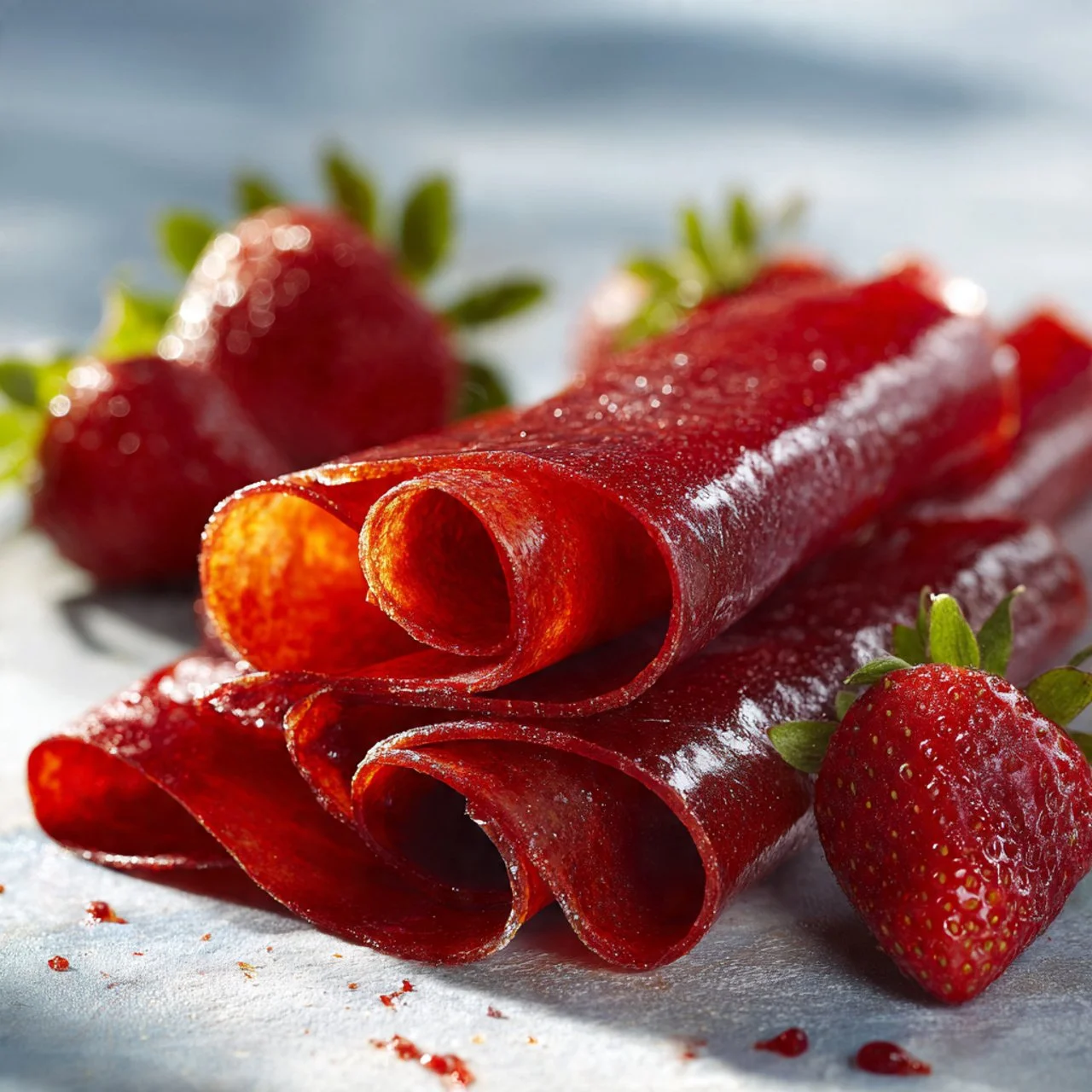 Homemade strawberry fruit roll-ups made with just 3 ingredients