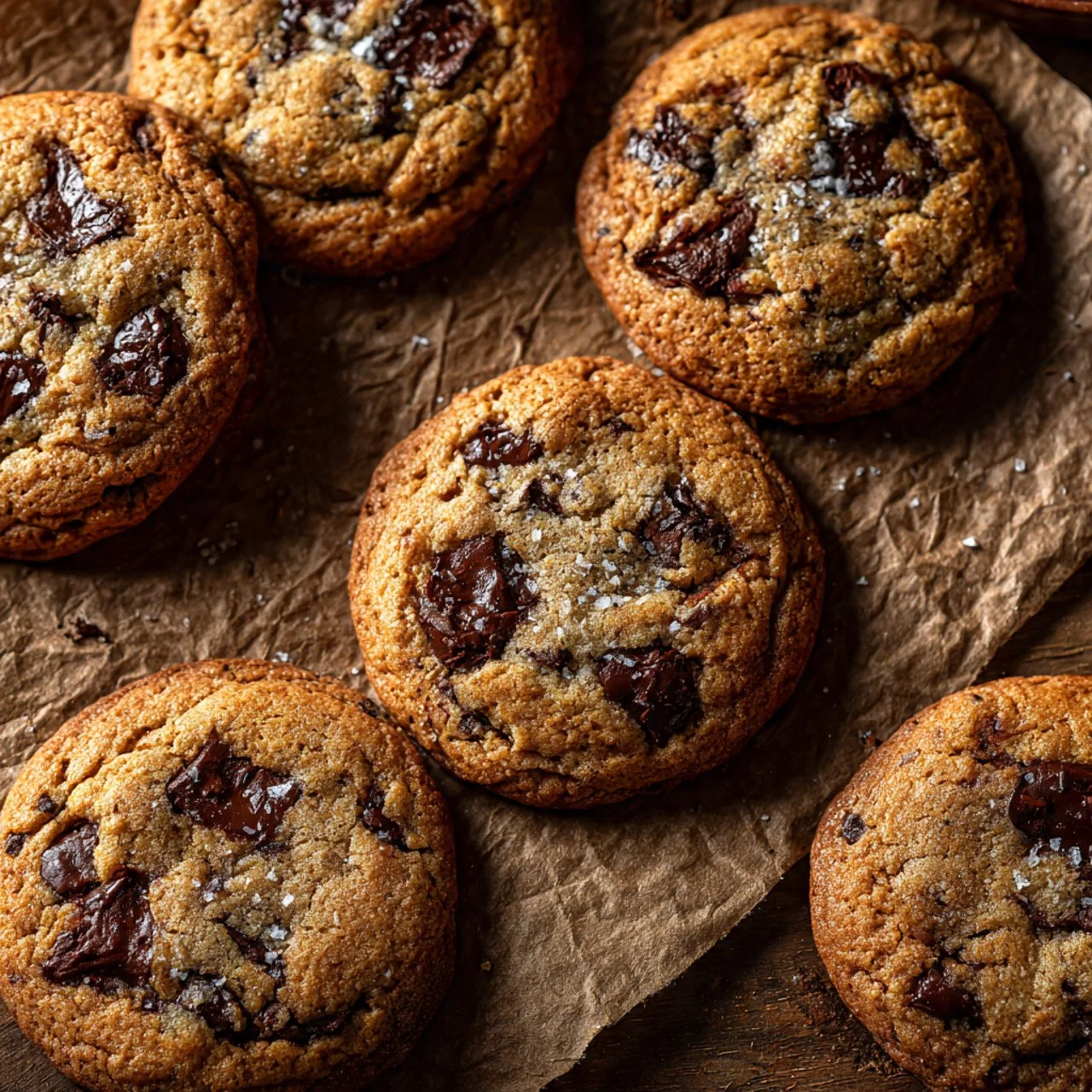 Brown butter sourdough discard chocolate chip cookies on a cooling rack