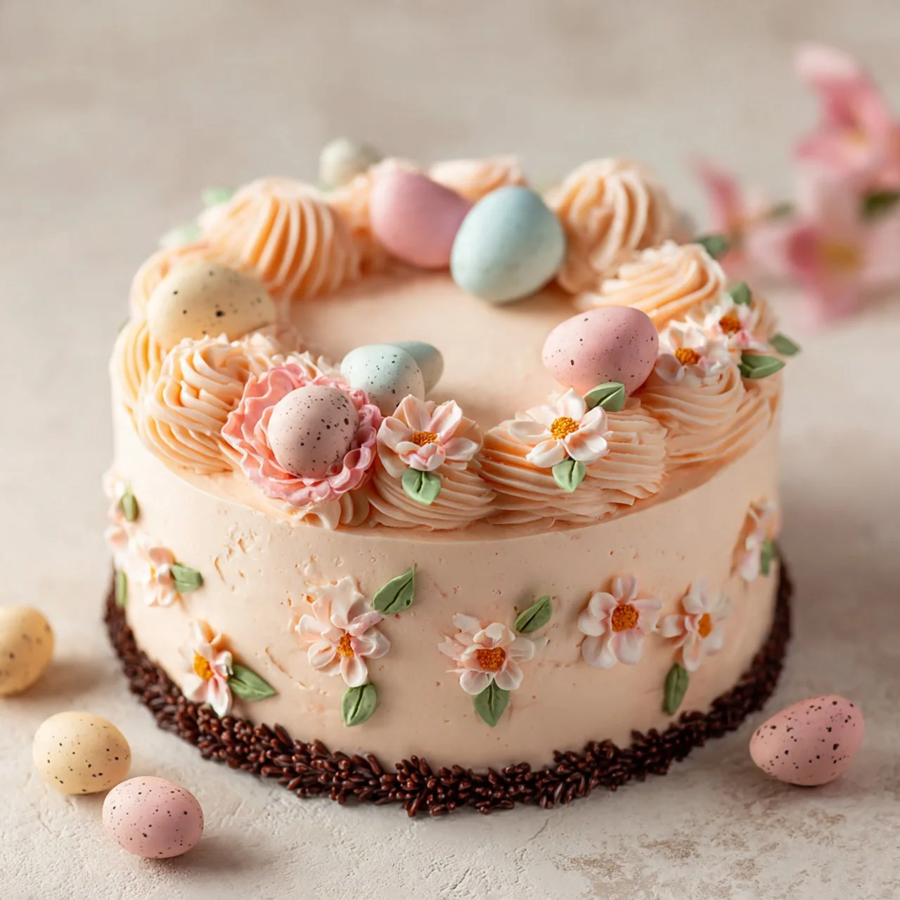 Dreamy Butter Cream Easter Cake with decorative icing and pastel colors