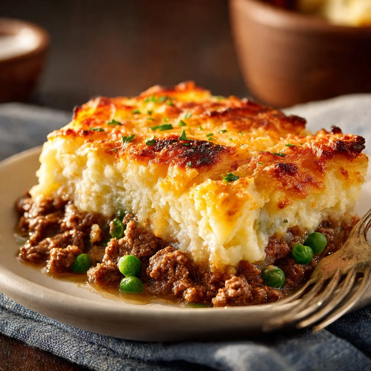 Easy Shepherd's Pie casserole topped with mashed potatoes