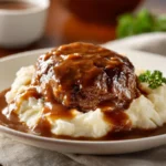 Delicious hamburger steak served with savory brown gravy