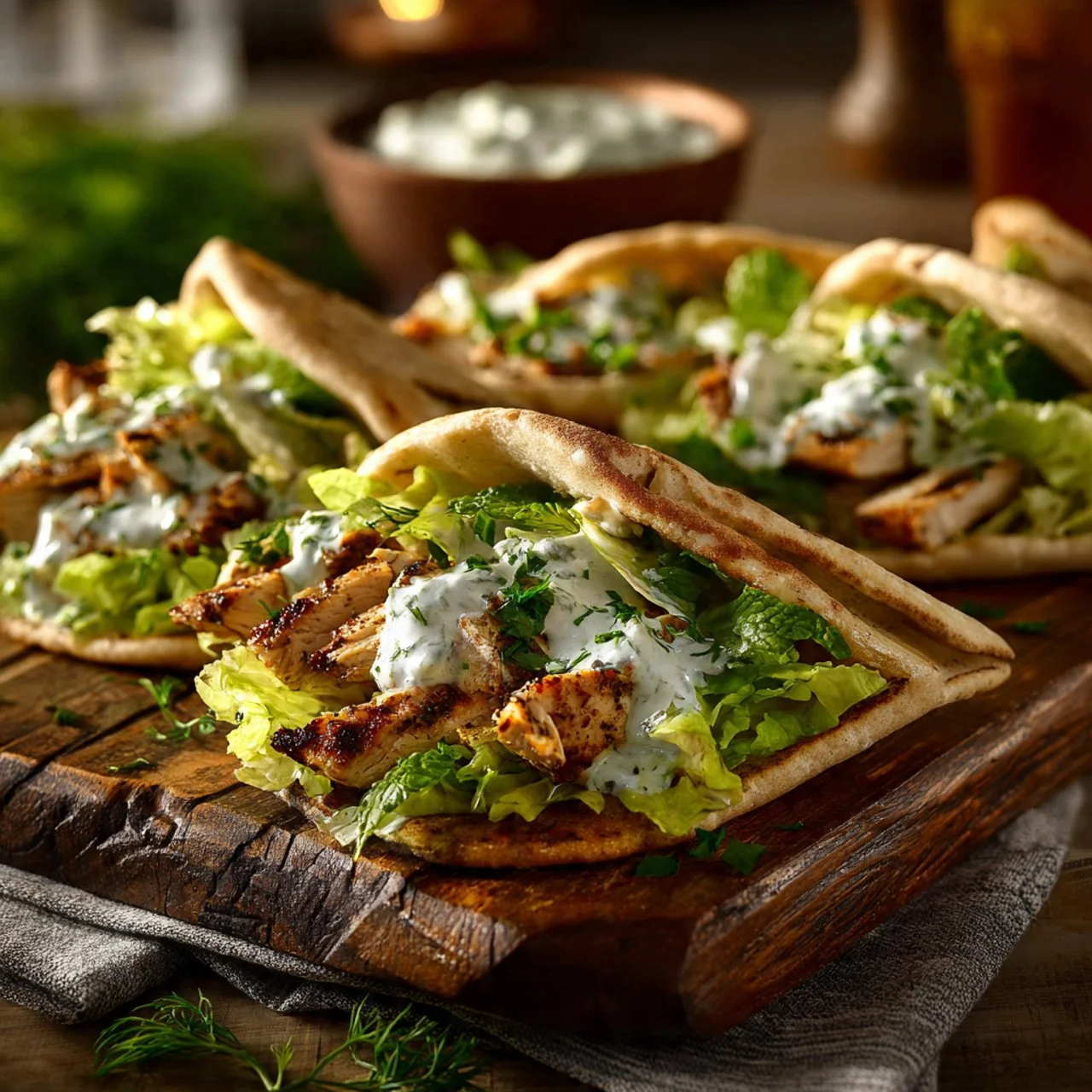 Sheet Pan Chicken Pitas with Herby Ranch served on a colorful plate