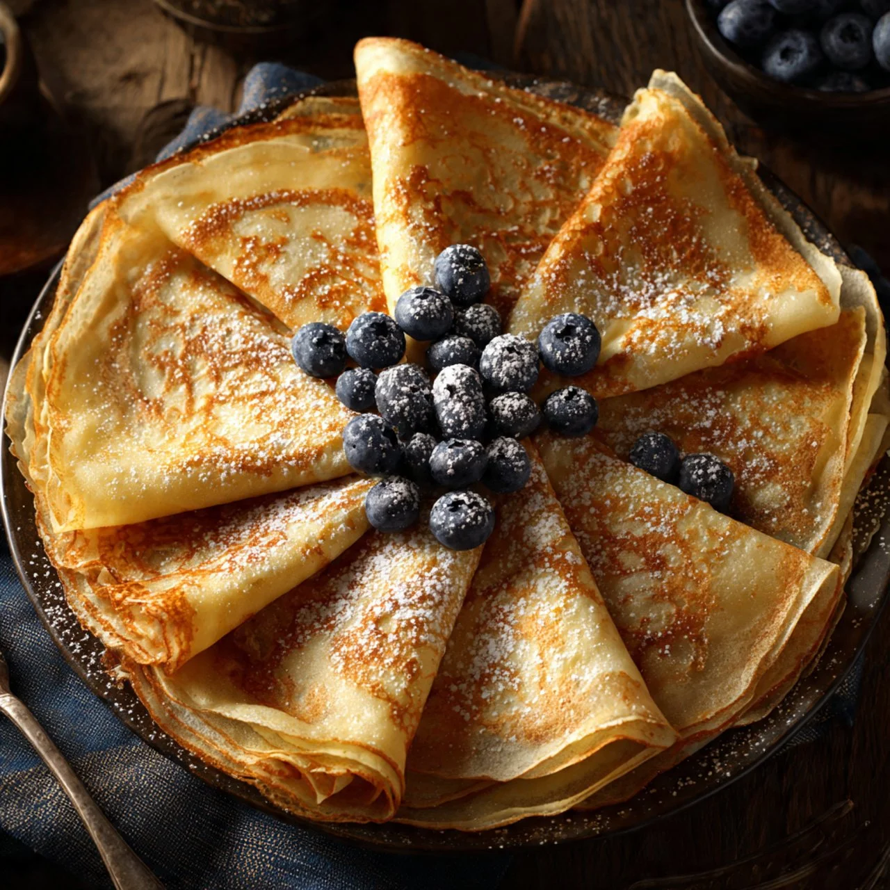 Delicate sourdough crepes served with fresh toppings on a plate