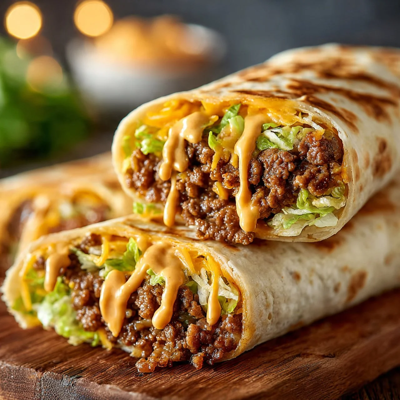 Delicious Big Mac Wraps recipe with fresh ingredients in a tortilla wrap.