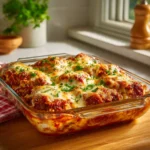 Cottage Cheese Chicken Parmesan Bowl garnished with herbs and served in a bowl