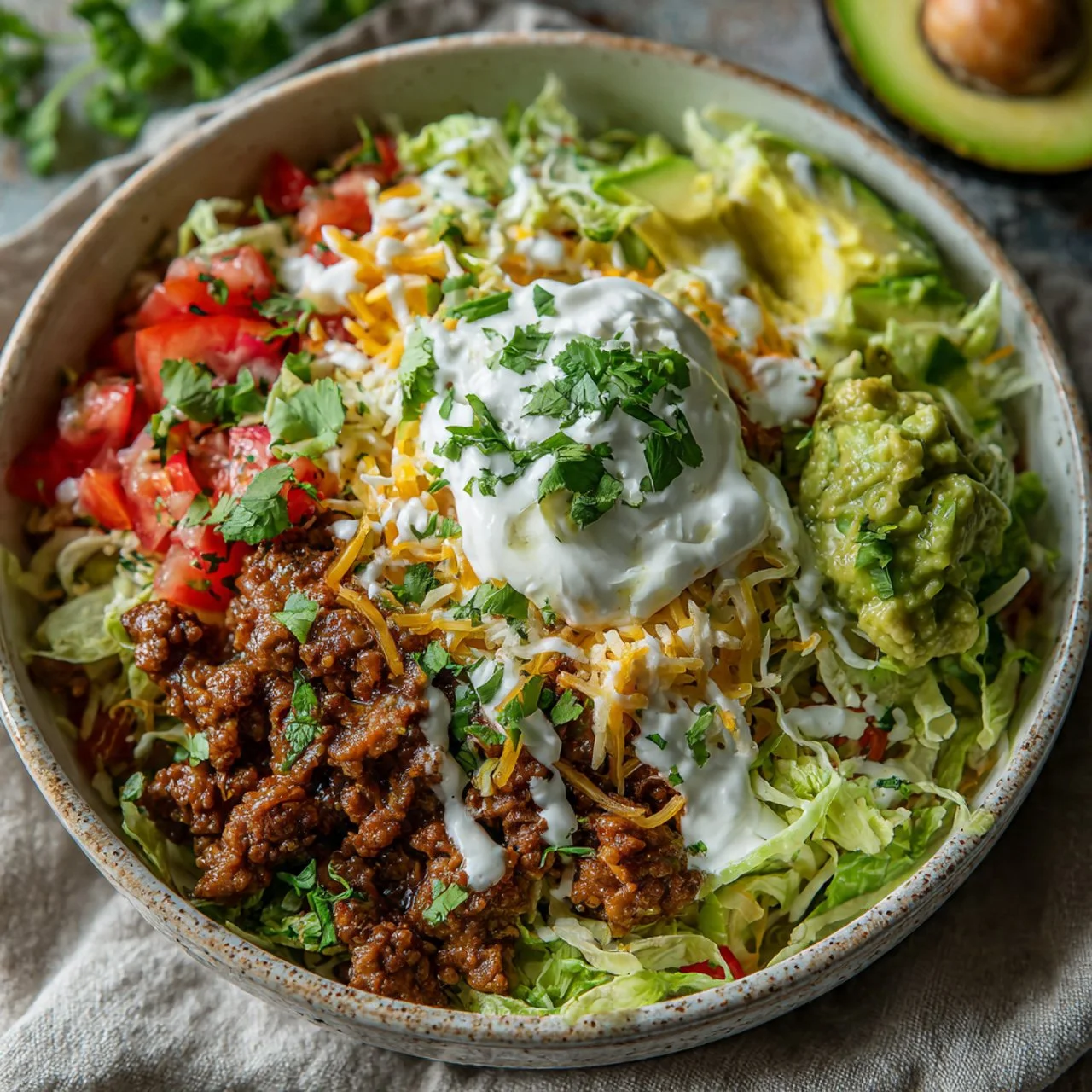 Low carb burrito bowl with protein-rich ingredients for a healthy breakfast