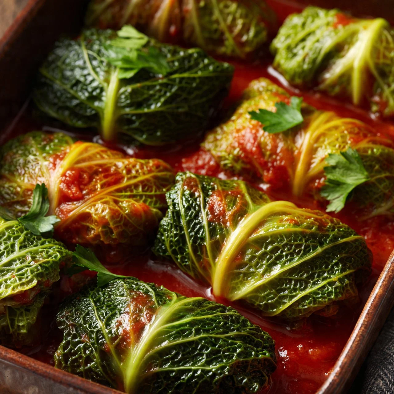Delicious Polish cabbage rolls filled with meat and rice