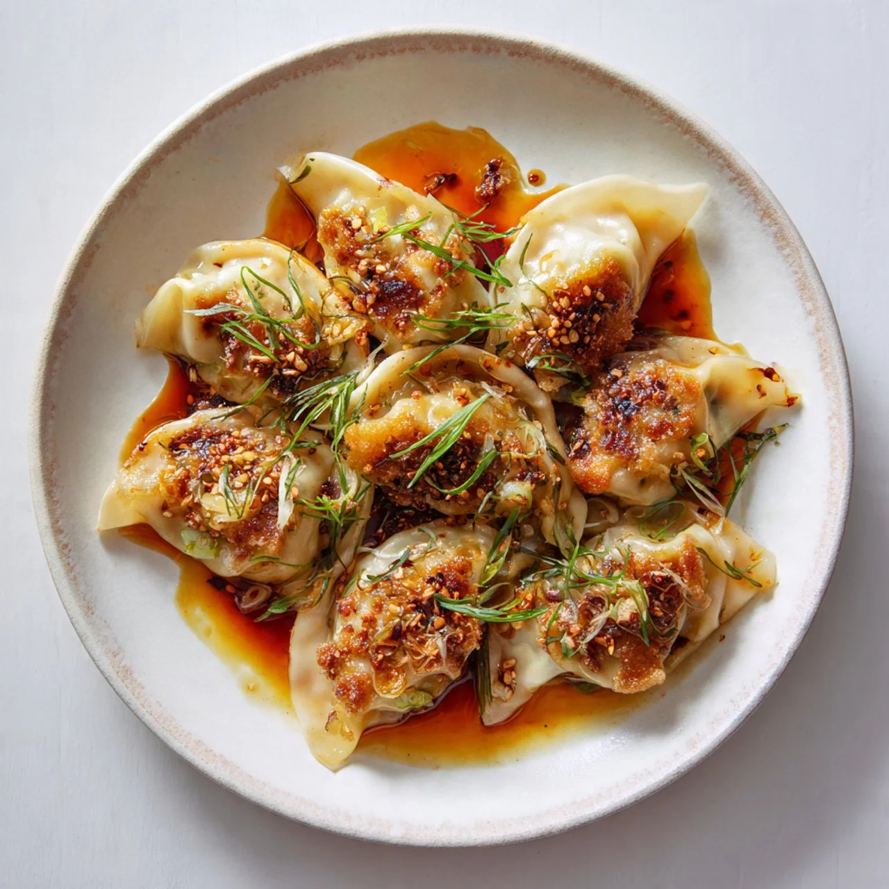 Pork Cabbage Dumplings served with dipping sauce on a wooden table