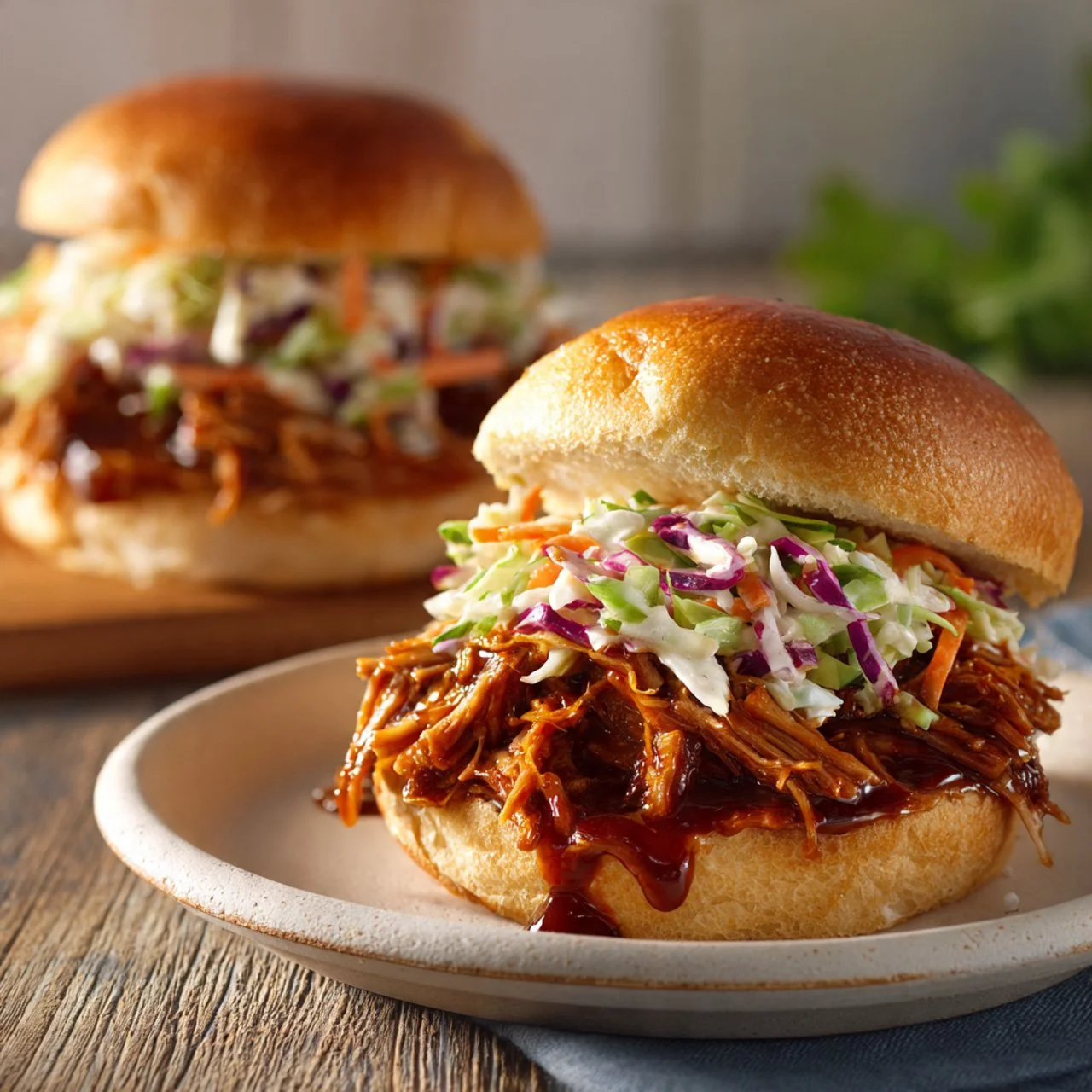 Delicious Slow Cooker Texas Pulled Pork served on a bun