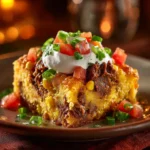 Delicious Texas Tamale Pie served hot in a baking dish