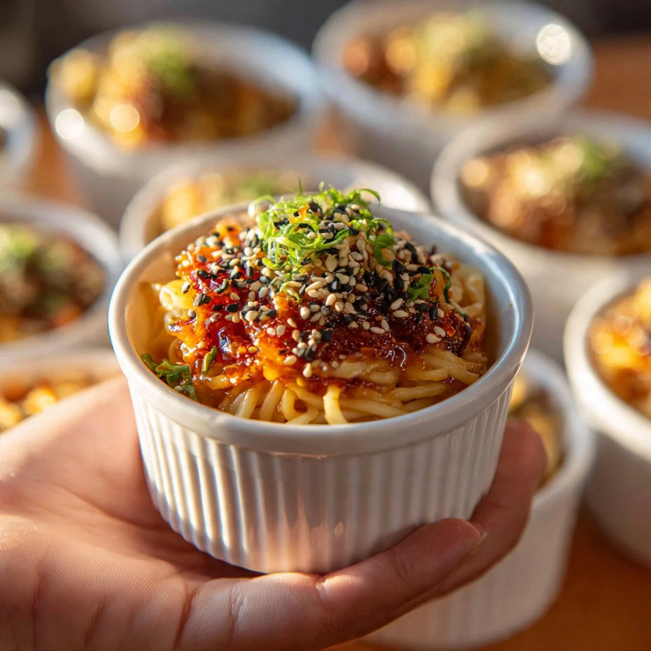Delicious pork dumpling lasagna served with fresh herbs and cheese