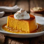 Delicious pumpkin cottage cheese bake served in a rustic dish.